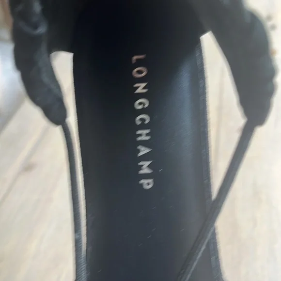 🆕 Longchamp Drawcord Toggle Leather and Suede Sandal in Black. Size 40 - Picture 2 of 9